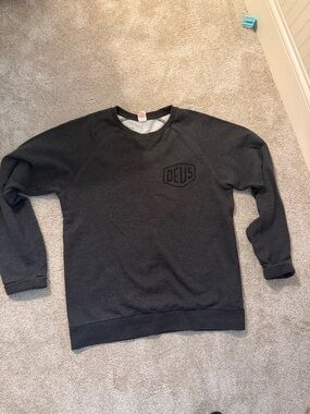 Men's Dark Charcoal Crewneck Sweatshirt with Subtle Chest Emblem